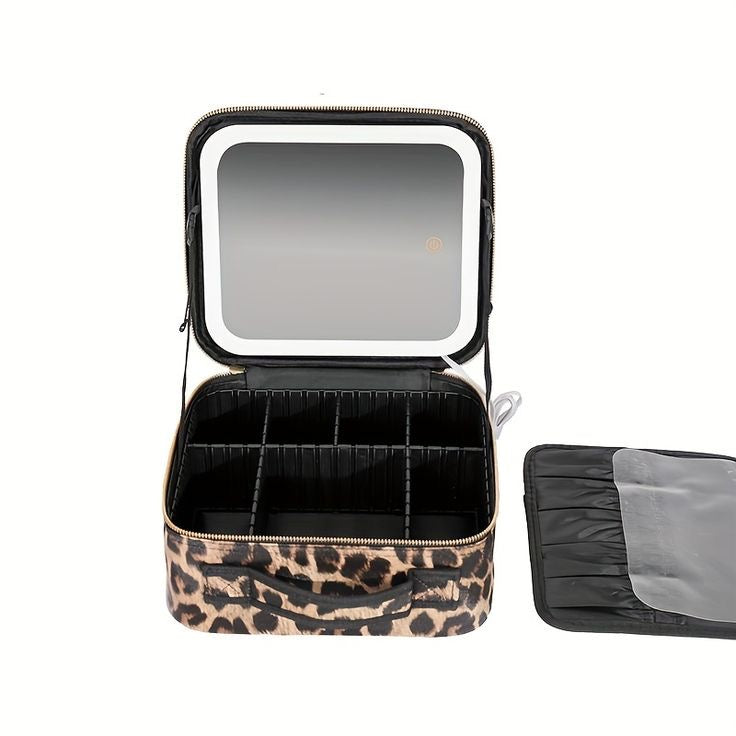LEOPAR DESENLİ AYNALI MAKYAJ ÇANTASI