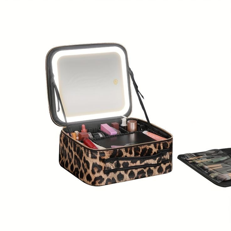 LEOPAR DESENLİ AYNALI MAKYAJ ÇANTASI